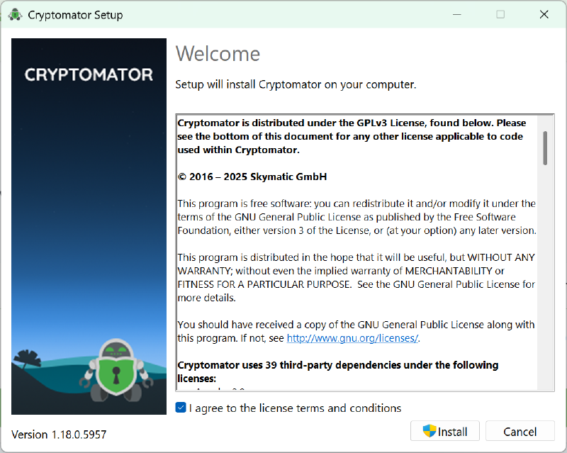 Cryptomator Installation Wizard